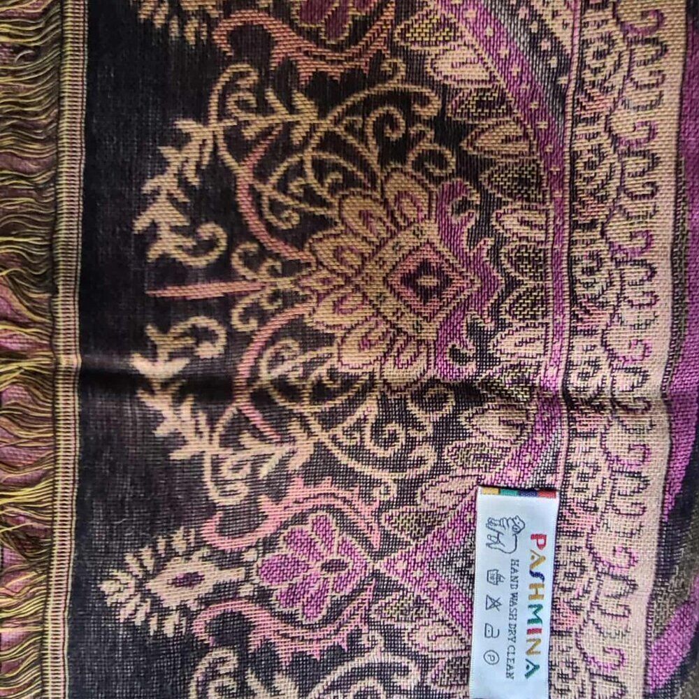 New Pashmina Brown Gold Mauve Floral Pashmina New - Picture 7 of 12